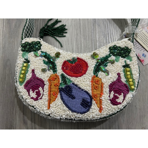Unbranded Handbags - Viral beaded tiktok Vegetable Garden Shoulder Bag‎ White Gingham Strap India new